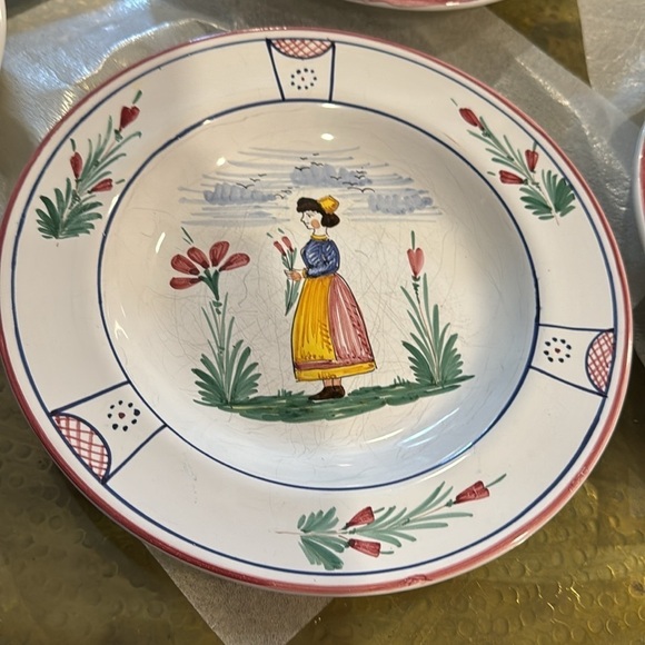 6 Sberna Deruta Italy Quimper Style Pottery Round Bowls 10 inch. Set of Six - Picture 2 of 10